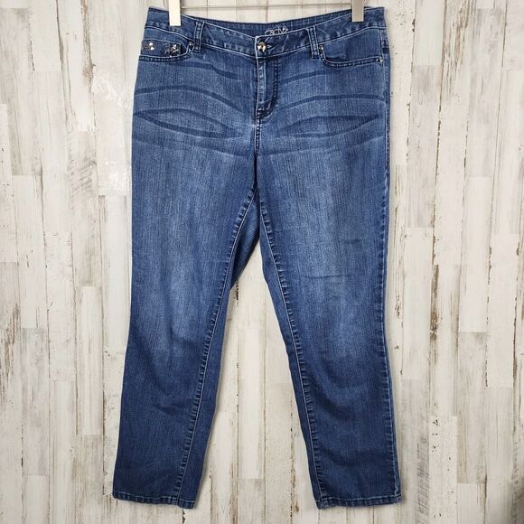 Cache Studded Straight Leg Jeans Blue Size 10 - Picture 1 of 10
